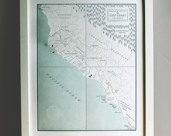 The Lost Coast, Northern California Letterpress Map Print