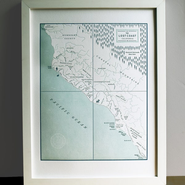 The Lost Coast, Northern California Letterpress Map Print