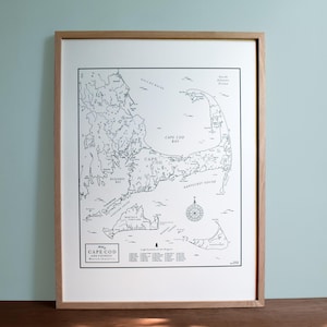 Cape Cod Bay and Seashore, with Martha&#39;s Vineyard and Nantucket, Letterpress Map Art Print