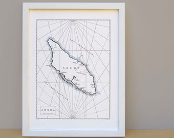 Aruba, Letterpress Nautical Map Art Print