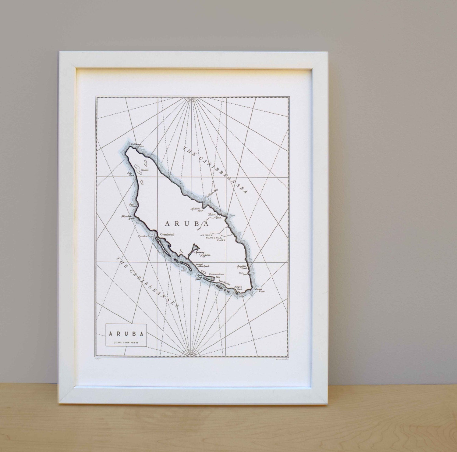Aruba Letterpress Nautical Map Art Print Etsy