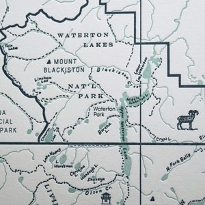 Glacier National Park and Waterton Lakes National Park Letterpress Map Print image 5