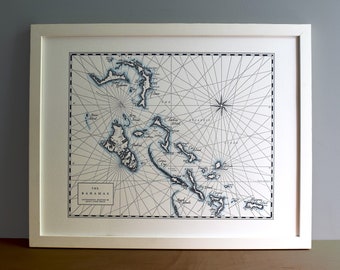 The Bahamas, Letterpress Printed Map, Wall Art, Unframed Print