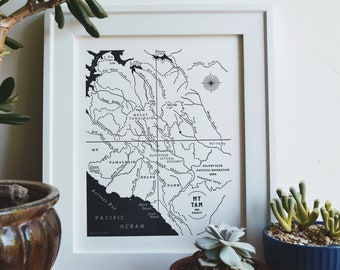 Mount Tamalpais, California Letterpress Printed Mini Map