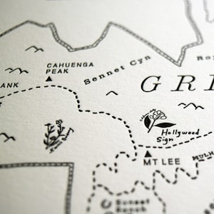 Griffith Park Los Angeles, Letterpress Map, Wall Art, Print image 5