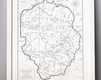 Yosemite National Park, Letterpress Map, Wall Art Print