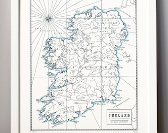 Ireland, Letterpress Printed Map, Wall Art Print