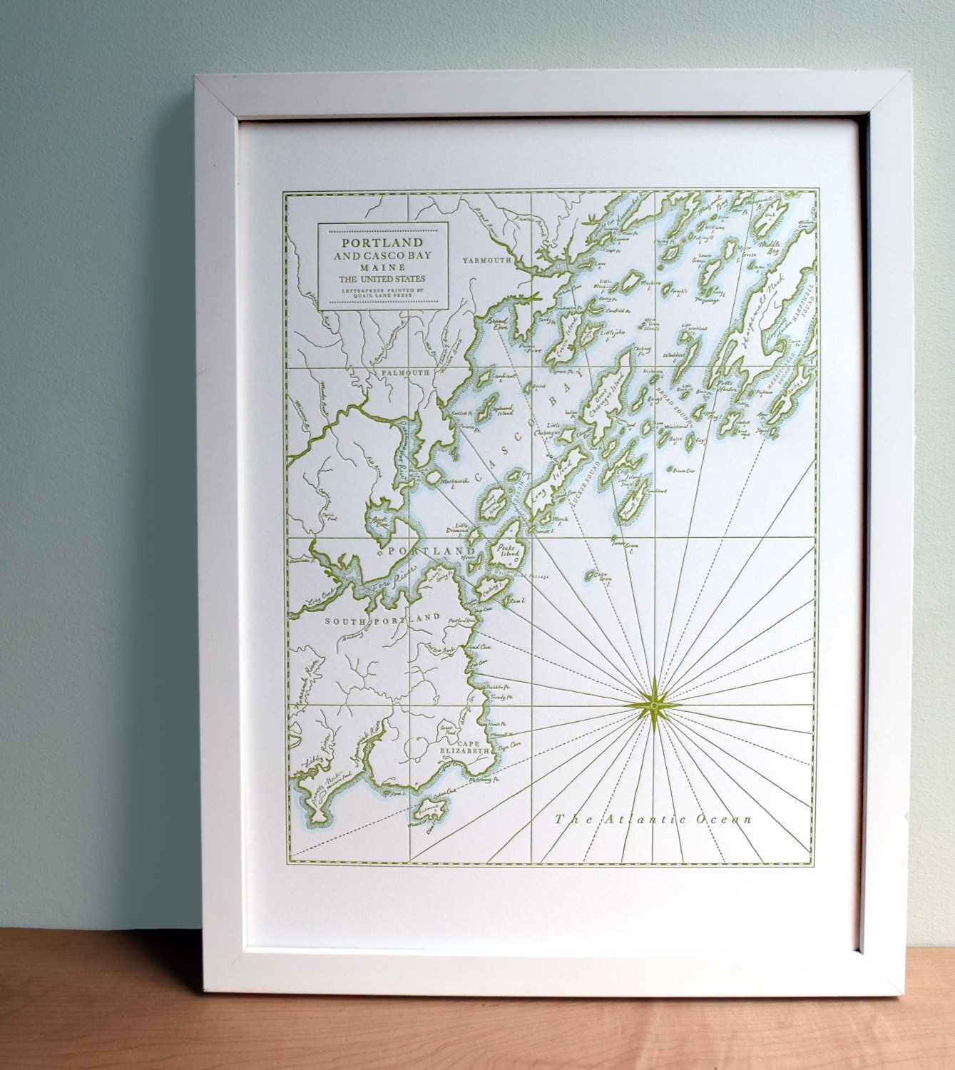 Portland Maine Letterpress Map Art Print Navy Blue Etsy