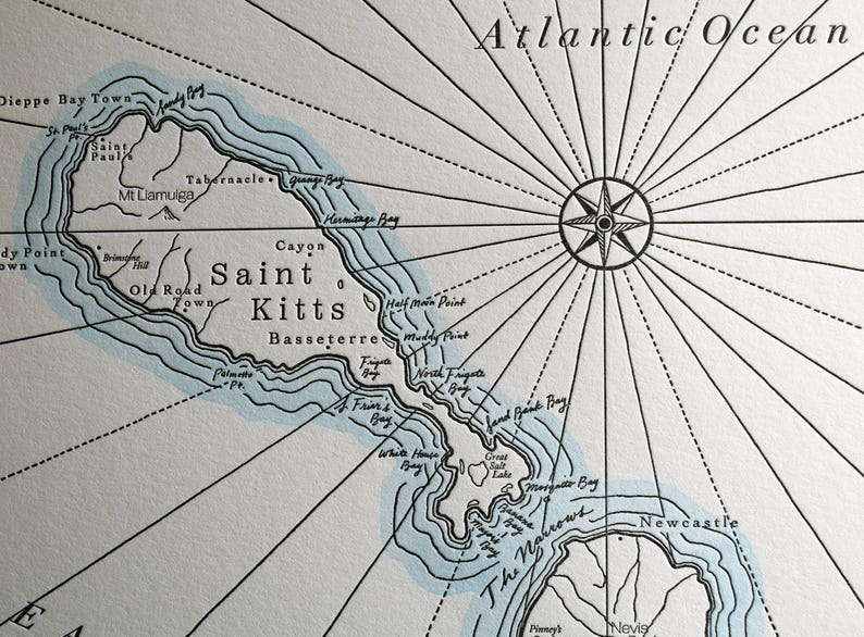 Saint Kitts and Nevis Letterpress Map Print