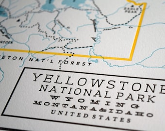 Yellowstone National Park, Letterpress Wall Art Map