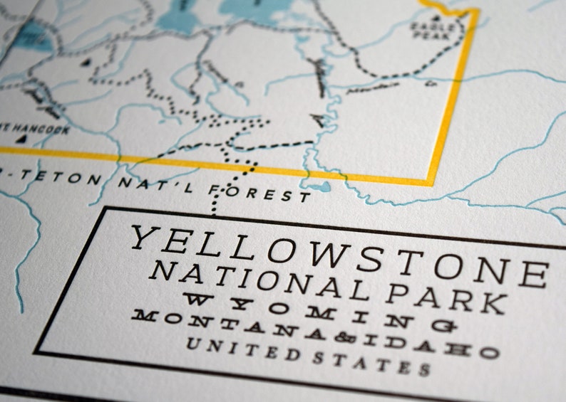 Yellowstone National Park, Letterpress Wall Art Map image 1