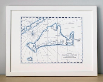 Martha's Vineyard, Letterpress Printed Map (Navy)