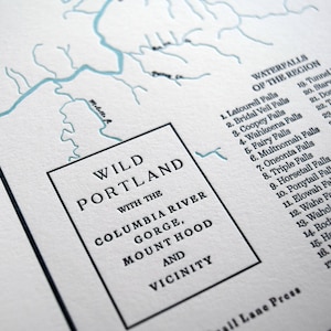 Portland Oregon, Columbia River Gorge, and Mount Hood Letterpress Map, Wall art, Print image 1