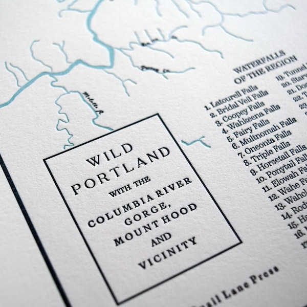 Carte typographique de Portland, Oregon, Columbia River Gorge et Mount Hood, art mural, impression