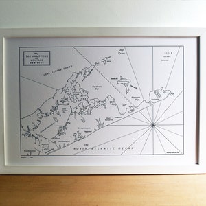 The Hamptons, Sag Harbor, Shelter Island and Montauk Long Island New York, Letterpress Map Art Print Black