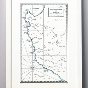 Monterey Bay to Big Sur California Coast Letterpress Map Unframed Print