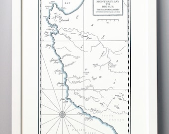 Monterey Bay to Big Sur California Coast Letterpress Map Unframed Print