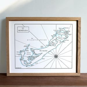 Bermudes, carte imprimée en typographie