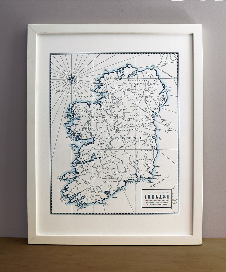 Ireland Letterpress Printed Map Etsy