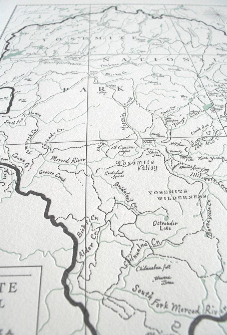 Yosemite National Park, Letterpress Map, Wall Art Unframed Print image 3