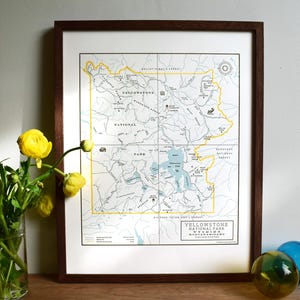 Yellowstone National Park, Landkarte, Letterpress Wandkunst