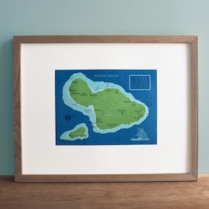 Maui, Hawaï, carte imprimée en typographie