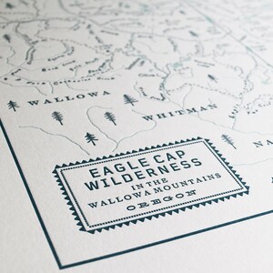 Eagle Cap Wilderness in the Wallowa Mountains, Oregon, Letterpress Map Unframed Print image 6