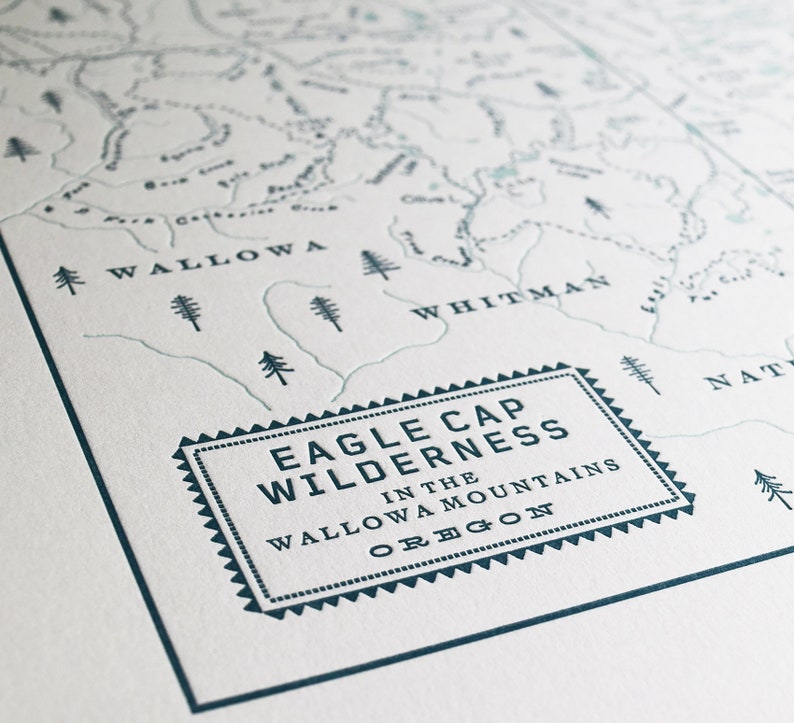 Eagle Cap Wilderness in the Wallowa Mountains, Oregon, Letterpress Map Unframed Print image 6