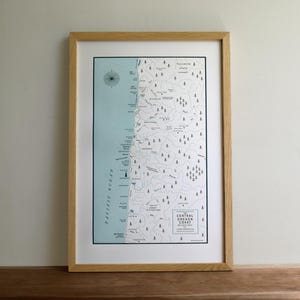 Die zentrale Küste von Mahagoni Karte, Letterpress gedruckte Wandkunst