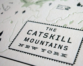 Catskill Mountains, Catskill Park New York Letterpress Map Print