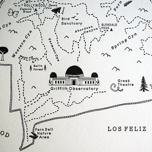 Griffith Park Los Angeles, Letterpress Map, Wall Art, Print image 2