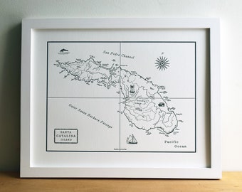 Santa Catalina Island, Letterpress Map Wall art Print