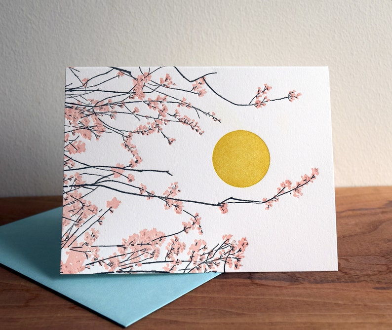 Cherry Blossoms, Letterpress Greeting Card image 1