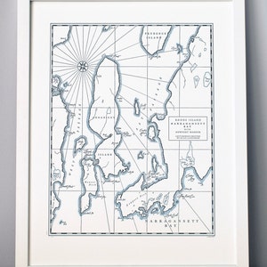 Narragansett Bay and Newport Harbor, Rhode Island, Letterpress printed Map (Dark Grey)