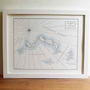 Îles Turques et Caïques, carte typographique, impression sans cadre