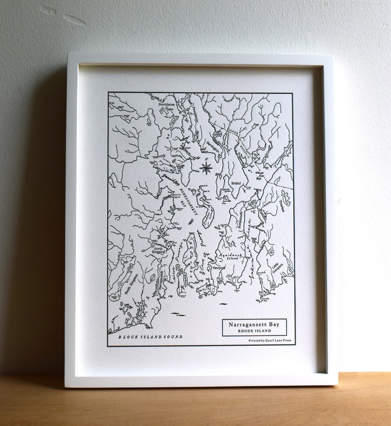 Narragansett Bay, Rhode Island Letterpress gedruckte Mini-Karte Bild 2