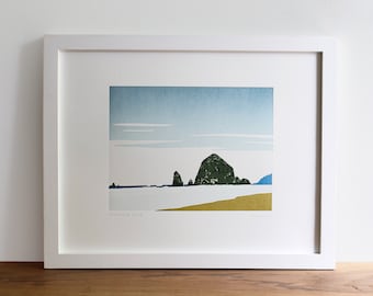 Haystack Rock, Cannon Beach, the Oregon Coast, Illustrated Print