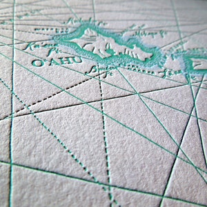 Hawaiian Islands, Letterpress printed Map Print