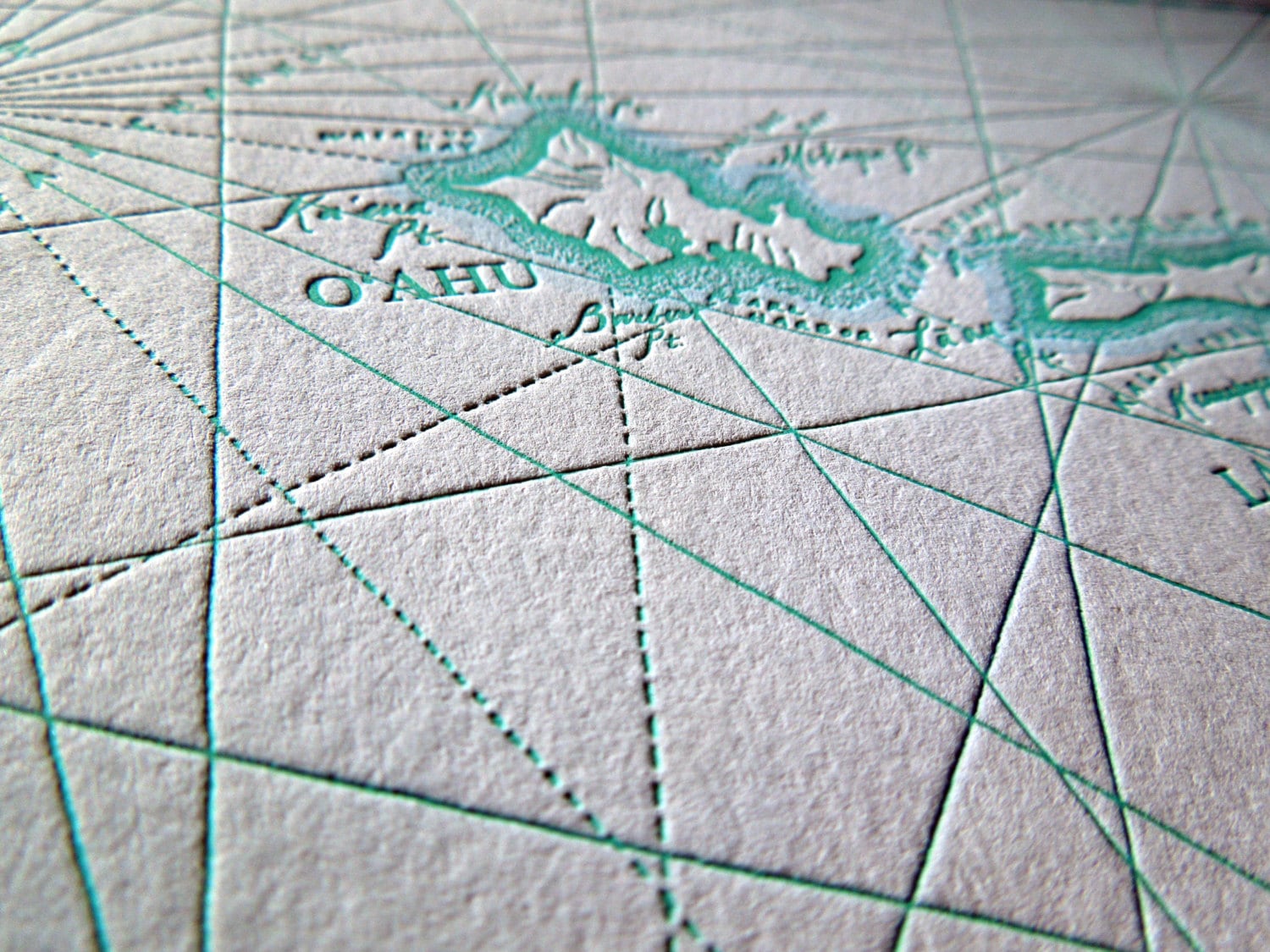 Hawaiian Islands, Letterpress printed Map Print