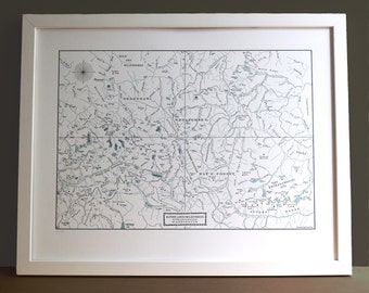 Alpine Lakes Wilderness, Okanogan Wenatchee National Forest Washington Letterpress Map Print