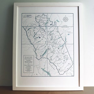 Glacier National Park and Waterton Lakes National Park Letterpress Map Print