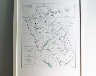 Glacier National Park and Waterton Lakes National Park Letterpress Map Print