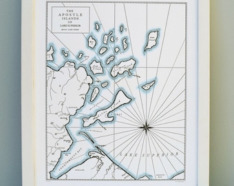 The Apostle Islands, Lake Superior, Bayfield Wisconsin Letterpress Map Art Print