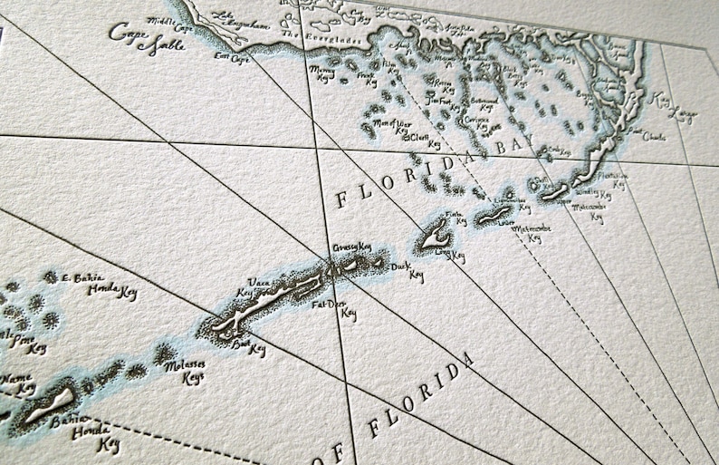 The Florida Keys, Key Largo to Key West, Letterpress Printed Map image 3