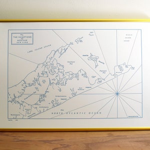 The Hamptons, Sag Harbor, Shelter Island and Montauk Long Island New York, Letterpress Map Art Print image 1