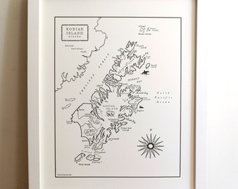 Kodiak Island, Alaska Letterpress Map Print