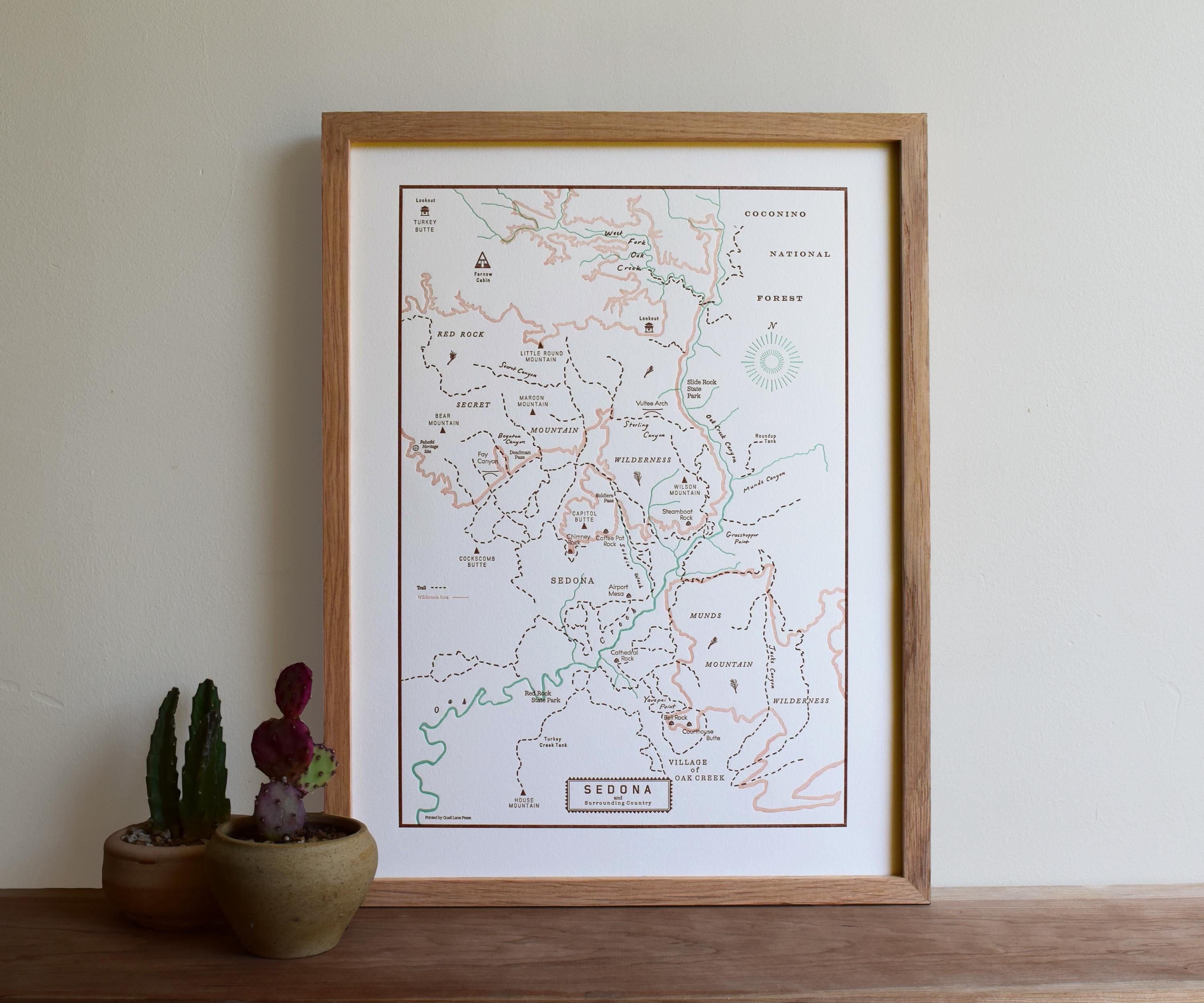 Sedona, Arizona Letterpress Map Art Unframed print
