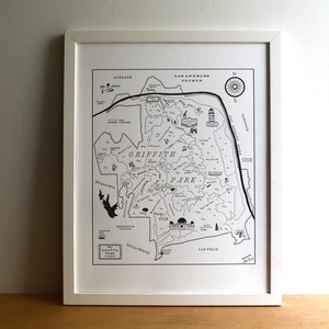 Griffith Park Los Angeles, Letterpress Map, Wall Art, Print image 1