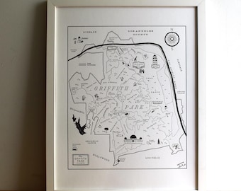 Griffith Park Los Angeles, Letterpress Karte, Wandkunst, Print