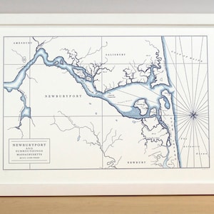 Newburyport Massachusetts, impression d'art carte typographique (bleu marine)
